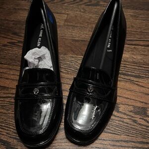 Anne Klein Glossy Black Loafer Heels